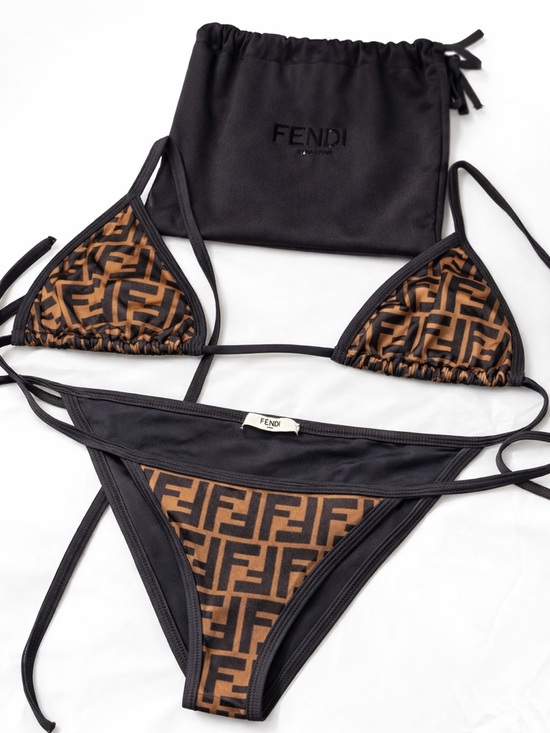 Fendi Other - Fendi Brown & Black FF Logo Triangle Bikini Set